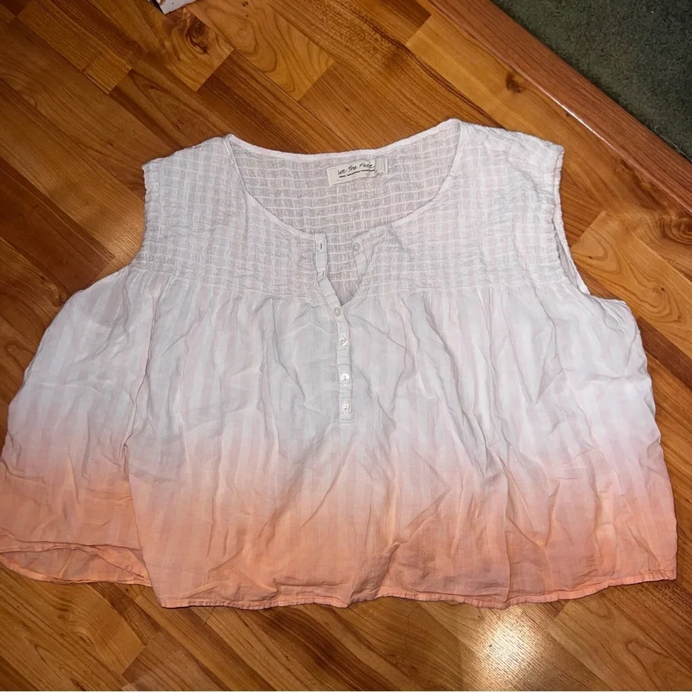 Free People Little Bit of Something Pink Peach Ombre Oversized Blouse Small